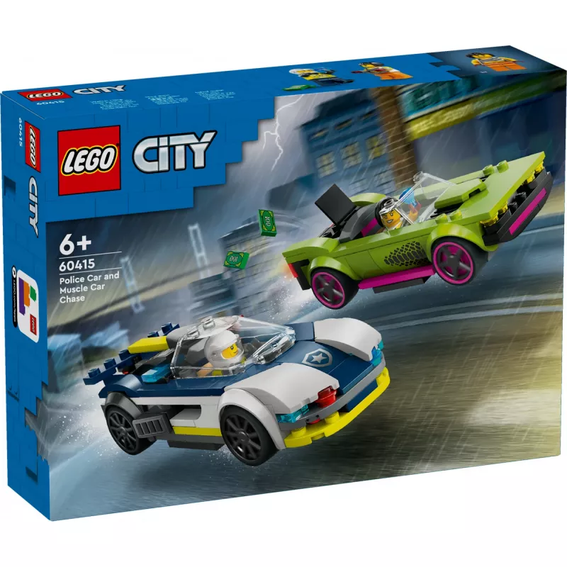 LEGO City policijos automobilio ir raketinio automobilio gaudynės 60415 – 213 dalių, 2 minifigūrėlės, nuo 6 metų