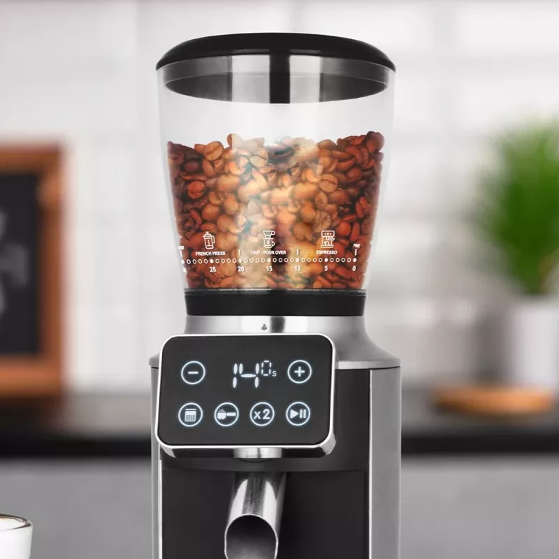 Kavos malūnėlis su kūginiais girnomis GASTROBACK Design Pro Touch 30 – 300 g talpa, 150 W, juodas/skaidrus