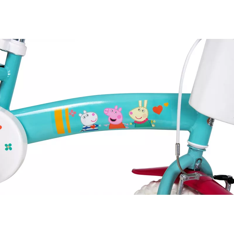 Vaikiškas dviratis Toimsa TOI1198 12 colių su Peppa Pig dizainu, putplasčio ratai, priekinis stabdis, treniruočių ratukai, krepšelis
