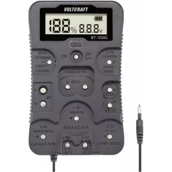 VOLTCRAFT Baterijų testeris BT-12DIG Matavimo diapazonas 1,2 V, 1,5 V, 3 V, 3,7 V, 6 V, 9 V, 12 V VC-14340820