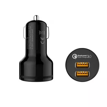 Automobilinis greitojo įkrovimo adapteris CC-T8 2xUSB 3.0 36W 6A + micro USB laidas 1m