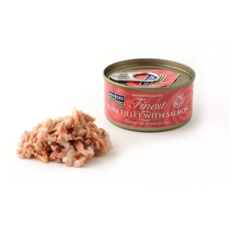 Šlapias kačių ėdalas FISH4DOGS Tunio filė su lašiša 70 g pakelis, suaugusioms katėms, žuvies skonio, 85% drėgmės