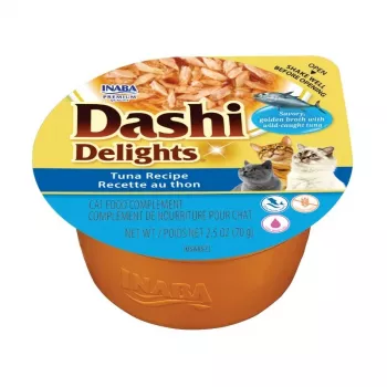 Šlapias kačių ėdalas INABA Dashi Delights Tuna recipe tray 70 g – papildomas pašaras suaugusioms katėms