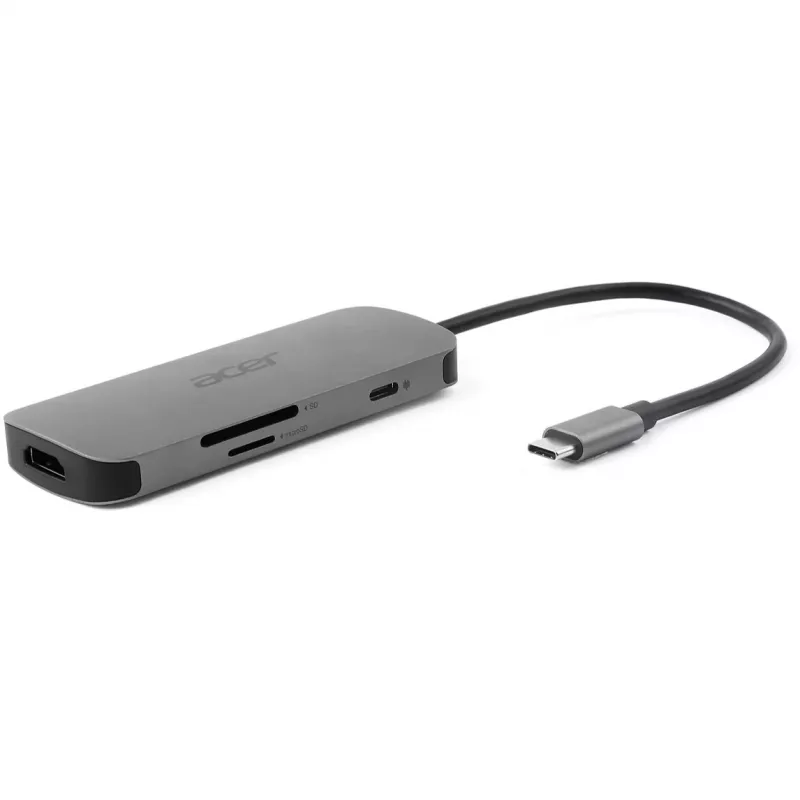 7-in-1 USB-C stotelė Acer – USB 3.2 Gen 1 Type-C, 3x USB-A, HDMI, SD/MicroSD, 100W PD, sidabrinė