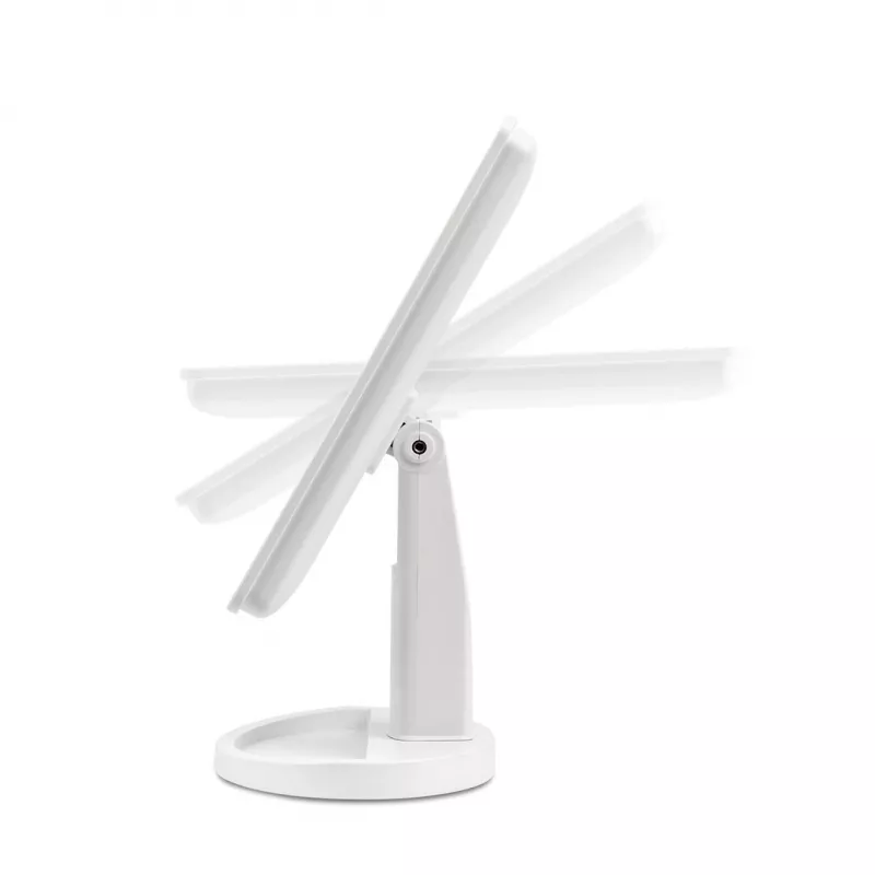 Laisvai pastatomas veidrodis su šviesa Girmi BE04 – stačiakampis, 1x didinimas, balta LED, USB/4×AA, 180° pasukimas