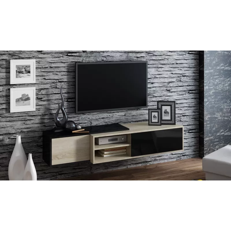 Cama TV spintelė SIGMA1 180 sonomos ąžuolas/juodas blizgus