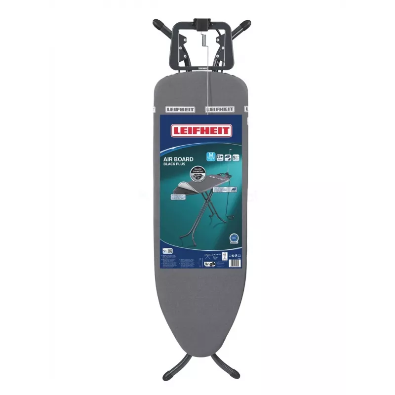 Lyginimo lenta Leifheit Air Board M Black Plus 1200×380 mm, aukštis iki 98 cm, geležties laikiklis