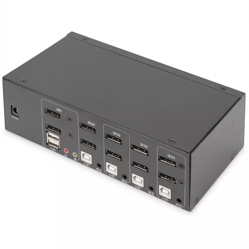 DIGITUS KVM jungiklis, 4 prievadai, du ekranai, 4K, DisplayPort®