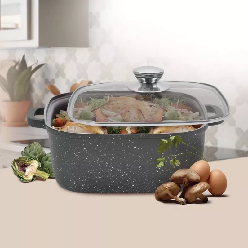 Puodas su dangčiu Maestro MR-2828, 28 cm, 8,0 l, nelipni danga, dujinėms viryklėms, kvadratinis, juodas