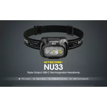 Kaktos žibintuvėlis Nitecore NU33, juodas, 3 LED, 700 lm, aliuminis, USB įkraunamas, IP66
