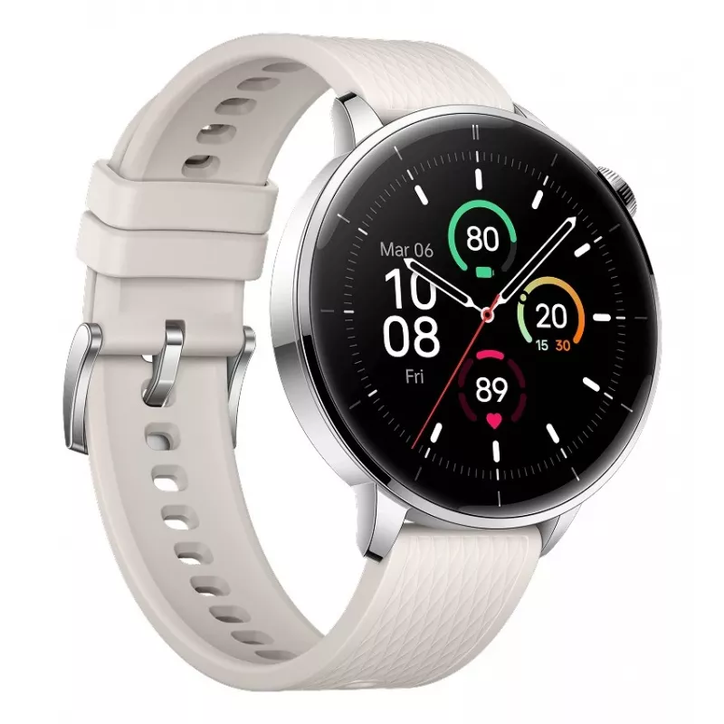 Išmanusis laikrodis ONEPLUS OnePlus Watch 3 43 mm, 1,32 colio AMOLED 466×466, Titanium/Silver, balta guminė juosta, GPS, Wi‑Fi