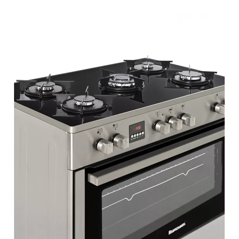 Laisvai pastatoma dujinė-elektrinė viryklė Ravanson KWGE-K90, 5 kaitvietės, 90 cm, inox