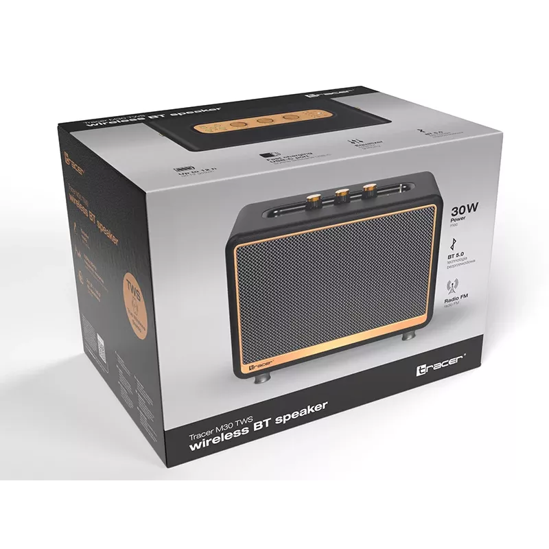 Nešiojamas stereo garsiakalbis Tracer M30 TWS BT juodas, auksinis
