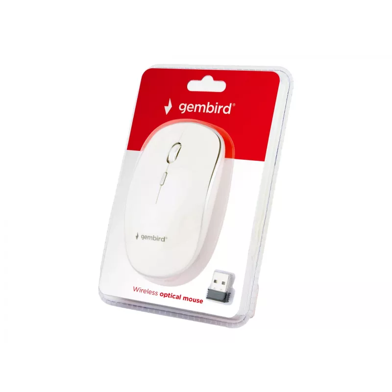 Belaidė pelė Gembird MUSW-4B-01-W, ambidekstrinė, optinė 1600 DPI, 4 mygtukai, RF belaidė, balta