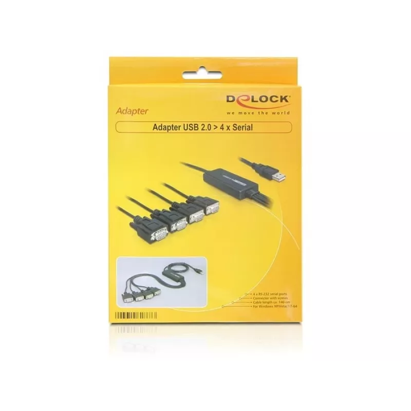 DeLock USB2.0 > 4 x Serial Adapter – USB į RS-232 x 4 adapteris (61887)