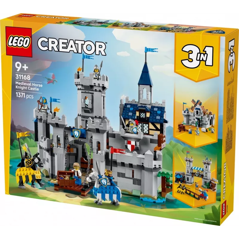Konstruktorius LEGO Creator 3-in-1 Viduramžių riterio pilis 31168 — 1371 detalė, 6 minifigūrėlės, nuo 9 metų