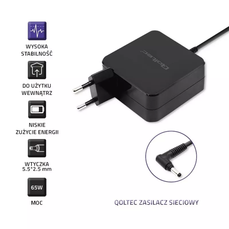 Qoltec 51745 maitinimo adapteris / keitiklis 65 W juodas