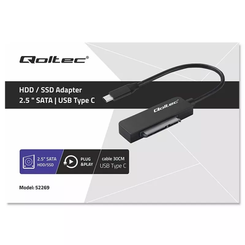 QOLTEC SATA adapterius 52269 2,5 colio diskui į USB-C, palaiko iki 2TB