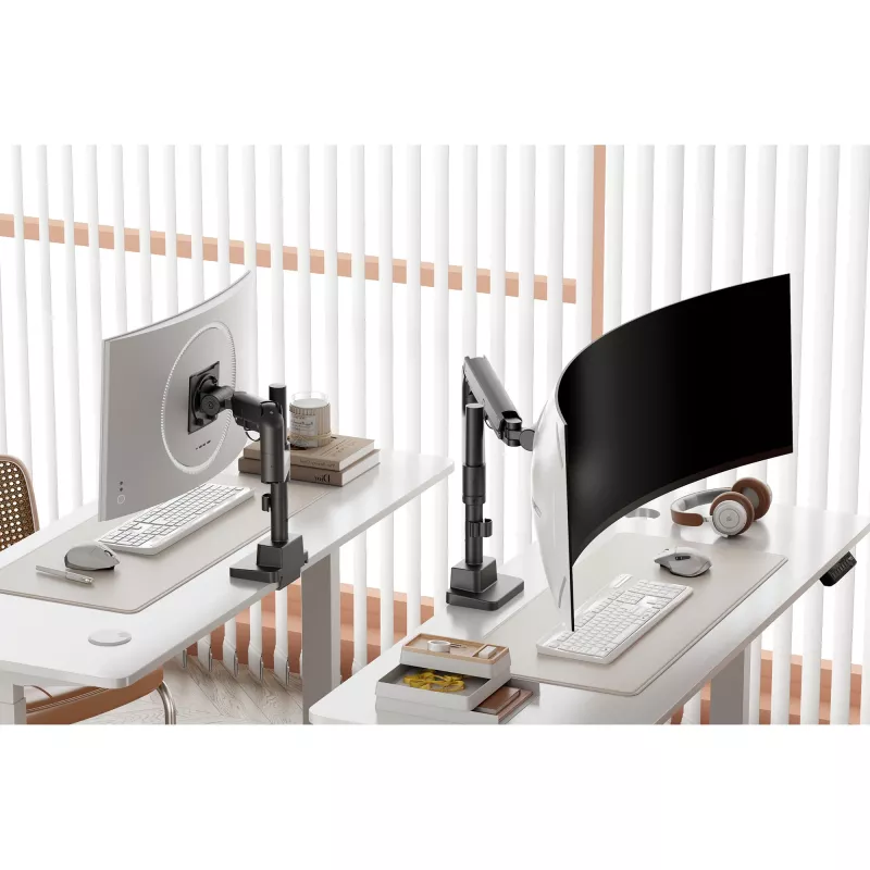 Monitoriaus laikiklis DIGITUS Vienas, spaustuvinis, 57 col. max, 27 kg, VESA 75x75–100x100, aukščio reguliavimas, pakreipimas -75° iki 75°, juodas