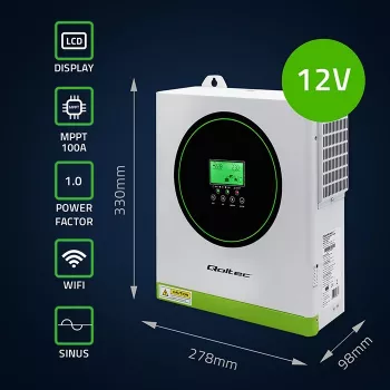 Qoltec hibridinis saulės inverteris nepriklausomam tinklui 1500W
