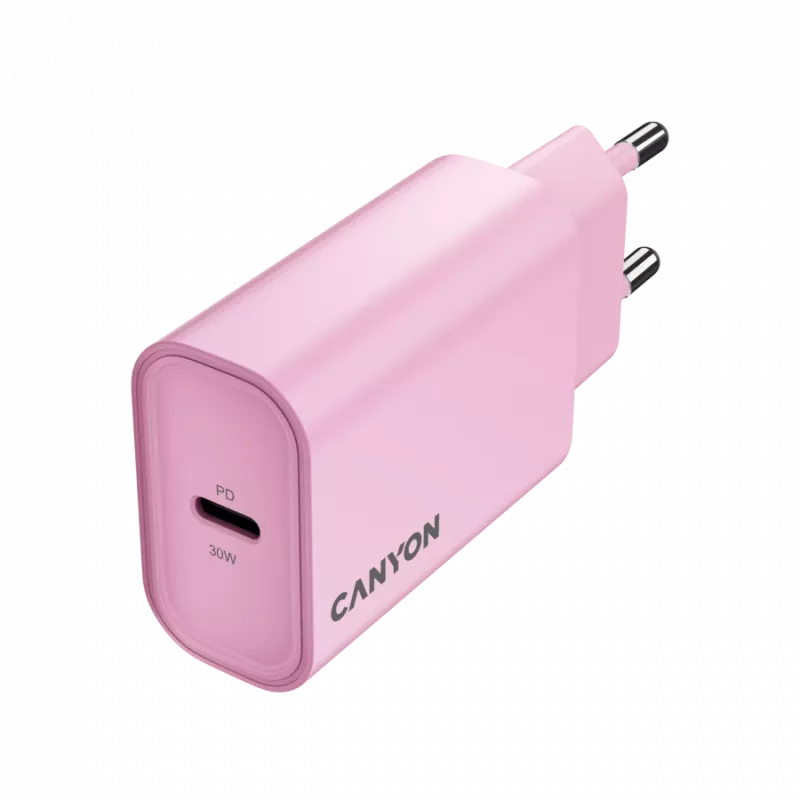 CANYON OnCharge 30CL įkroviklis 30W 1xUSB-C PD EU rožinis
