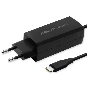 QOLTEC 52420 GaN 90W USB-C PD įkroviklis, 5–20V 3A/4.5A, 1,8 m laidas, juodas