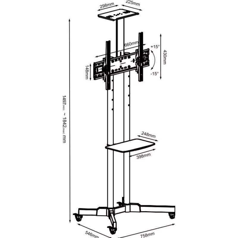 Mobilus televizoriaus stovas TB TB-ST1 iki 75 colių (maks. 45 kg), VESA 600x400