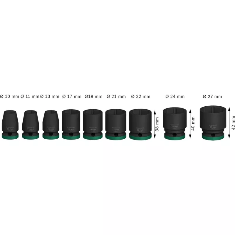 Impulsinių lizdų rinkinys Bosch Powertools PRO 1/2 colio 9 dalių, juodas