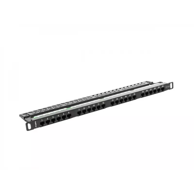 Lanberg PPU5-0024-B - 24 prievadų RJ-45 Cat5e skydelis, 19 colių, 0,5U, juodas