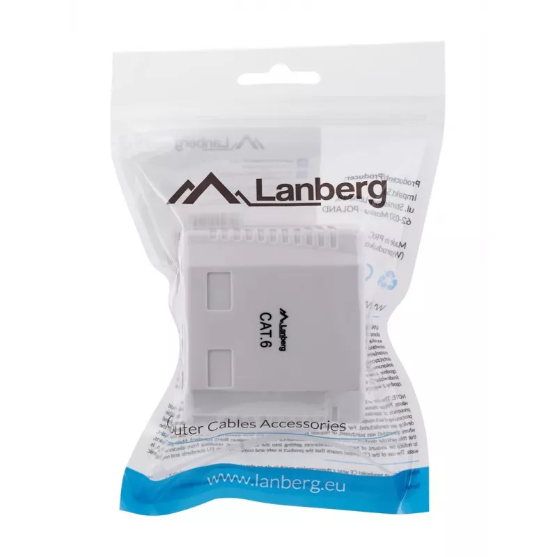 LANBERG OU6-0002-W Kištukinis lizdas RJ-45 Cat6 baltas, 2 prievadai, 30×54×57 mm