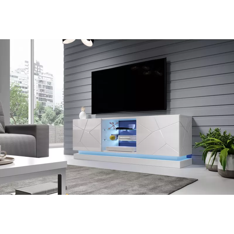 TV spintelė cama meble QIU 160 – baltas blizgus MDF, 1600×420×570 mm