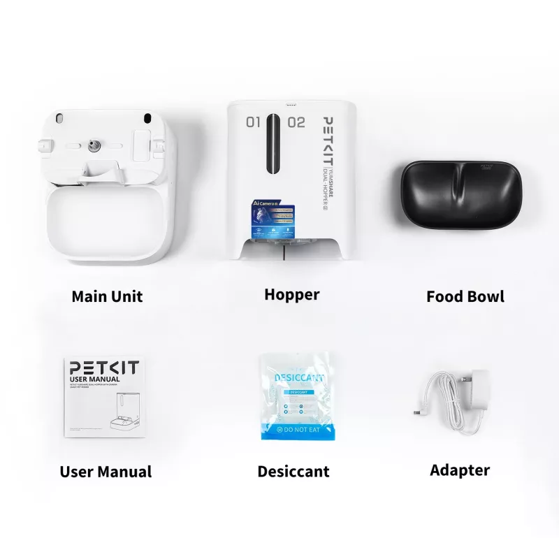Automatinis šėrimo aparatas PETKIT YumShare Dual-hopper 2 su kamera, 5 L talpa, ABS ir 304 nerūdijančio plieno, baltas