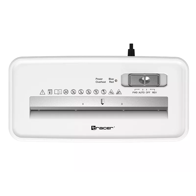 Popieriaus smulkintuvas TRACER Tracer 47584 – kryžminis pjovimas 6 mm, iki 5–6 lapų, 10 L krepšelis, baltas