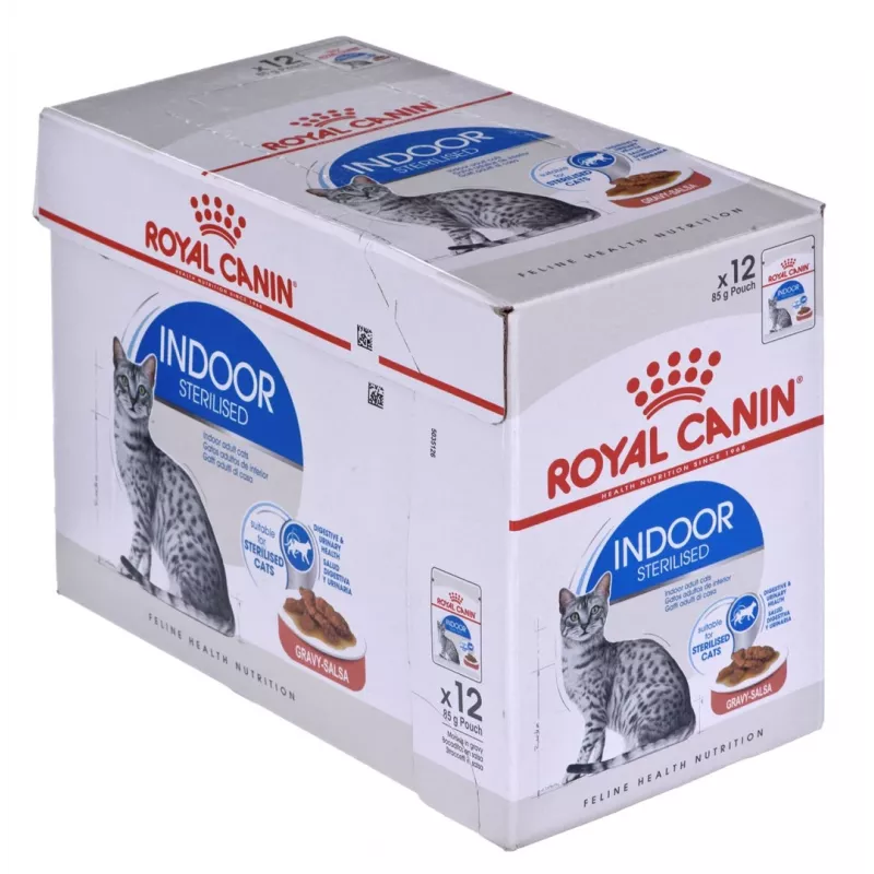 Šlapias kačių ėdalas Royal Canin Indoor Sterilized 85 g maišelis – suaugusioms sterilizuotoms katėms, paukštienos skonis, pakuotė 12 x 85 g