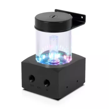 Alphacool Core rezervuaras 1022162 (MPN 15393) – permatomas akrilas su juodu acetaliniu dangčiu, 76,5 mm