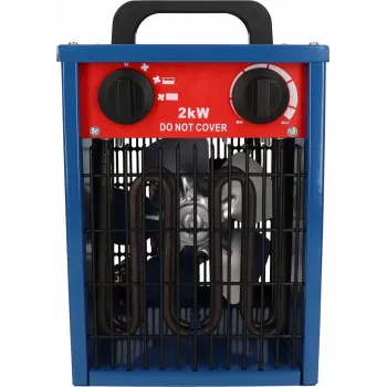 Elektrinis ventiliatorinis šildytuvas BLAUPUNKT EH7010 — 2000 W, nerūdijančio plieno elementas, IPX4, naudojamas ant grindų, iki 22 m², juoda/mėlyna/raudona
