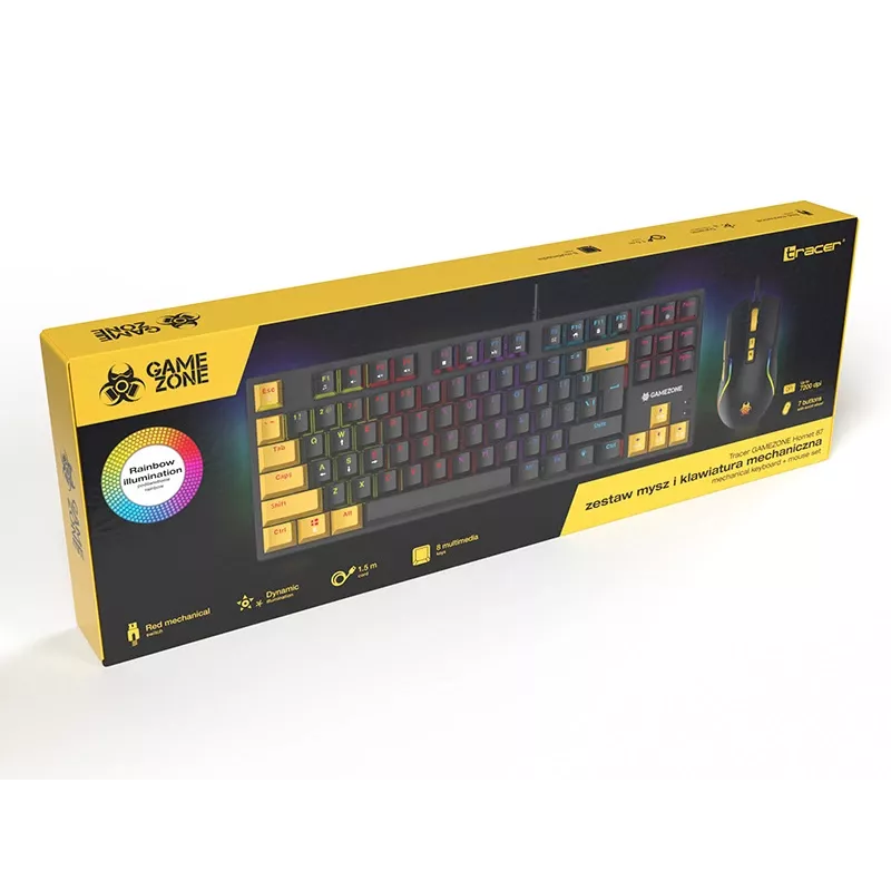 Tracer HORNET 87 klaviatūra ir pelė žaidimams USB QWERTY juoda, geltona
