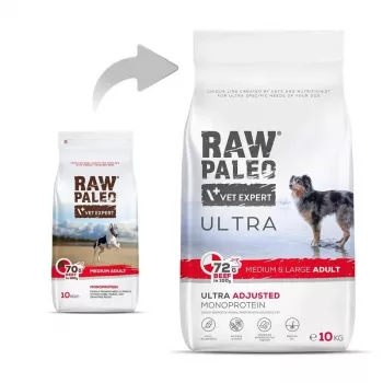 RAW PALEO Ultra Medium&Large Adult Beef - sausi šunų ėdalai - 10 kg