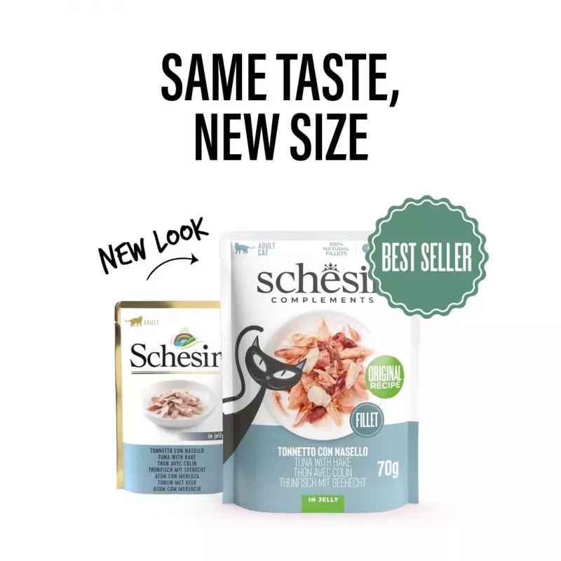 Šlapias kačių maistas Agras Pet Foods SCHESIR Tunas su stinteniu želė, 70 g, be grūdų, be sojos ir be glitimo
