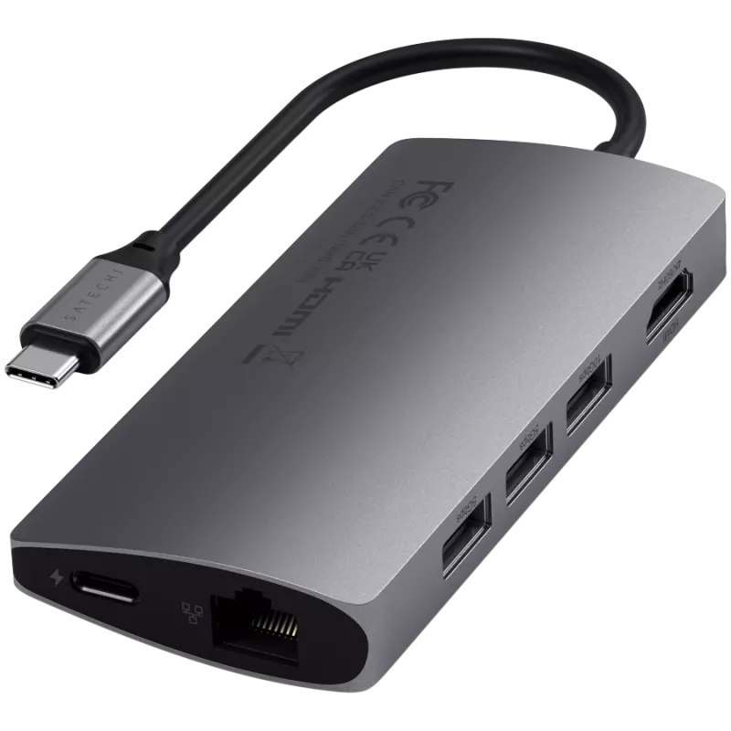 Satechi Aliumininis Adapteris V2 USB-C (USB-C, 3x USB-A, 4K HDMI, SD/microSD kortelių skaitytuvas, Ethernet) (žvaigždžių pilka)