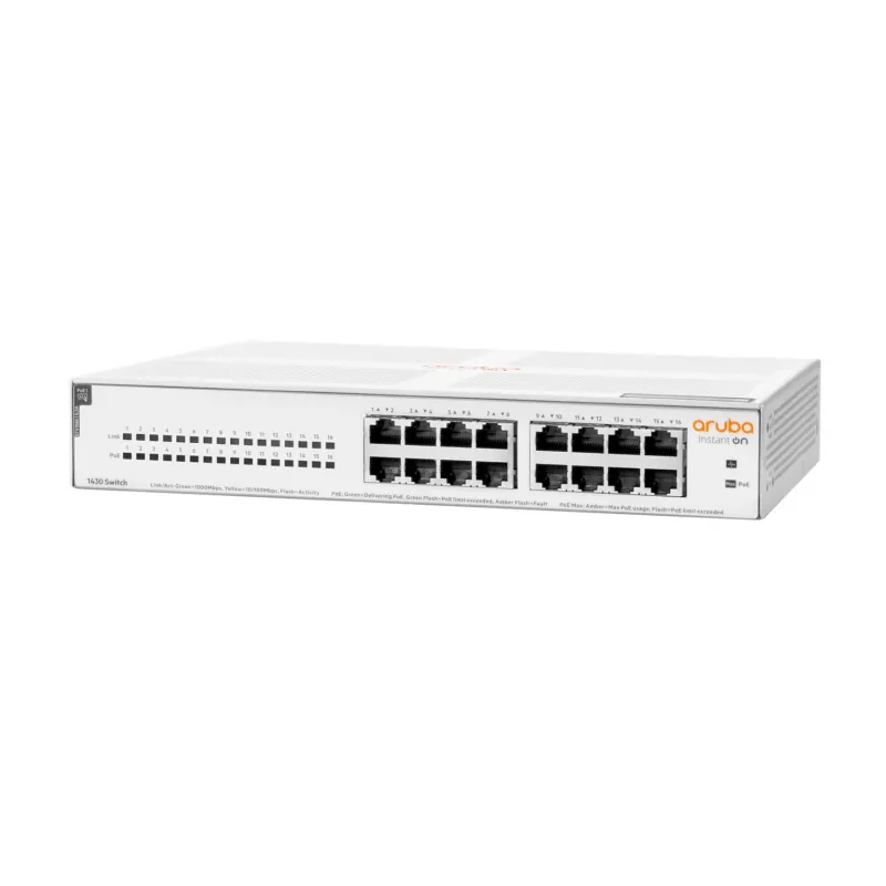 HPE Aruba Networking Aruba Instant On 1430 16G Class4 PoE 124W nevaldomas L2 Gigabit Ethernet jungiklis 1U baltas