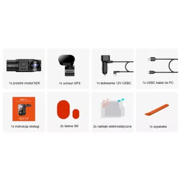 Automobilinis vaizdo registratorius VANTRUE N2X LTE — 2,7K Ultra HD, SONY STARVIS 2 IMX675 pagrindinė, 158° F/1,8, 2 kanalai, GPS, Wi‑Fi, IPS 2 colių ekranas
