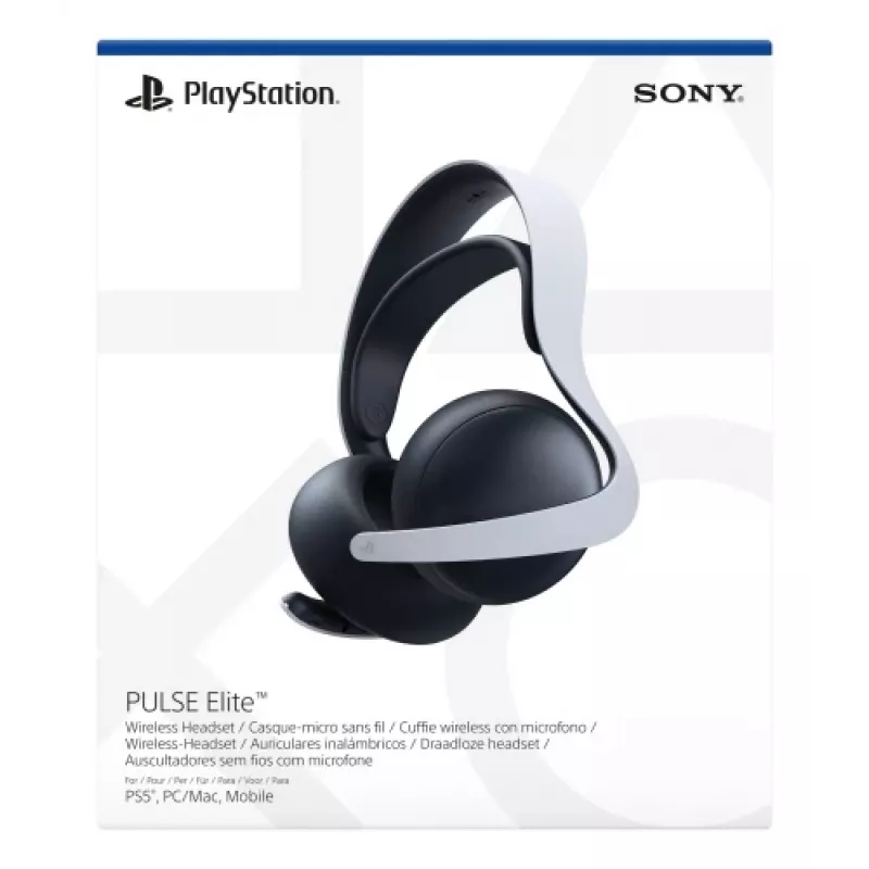 Ausinės Sony PULSE Elite, laidinės ir belaidės, žaidimų, Bluetooth, juodos ir baltos, su įkrovimo stovu