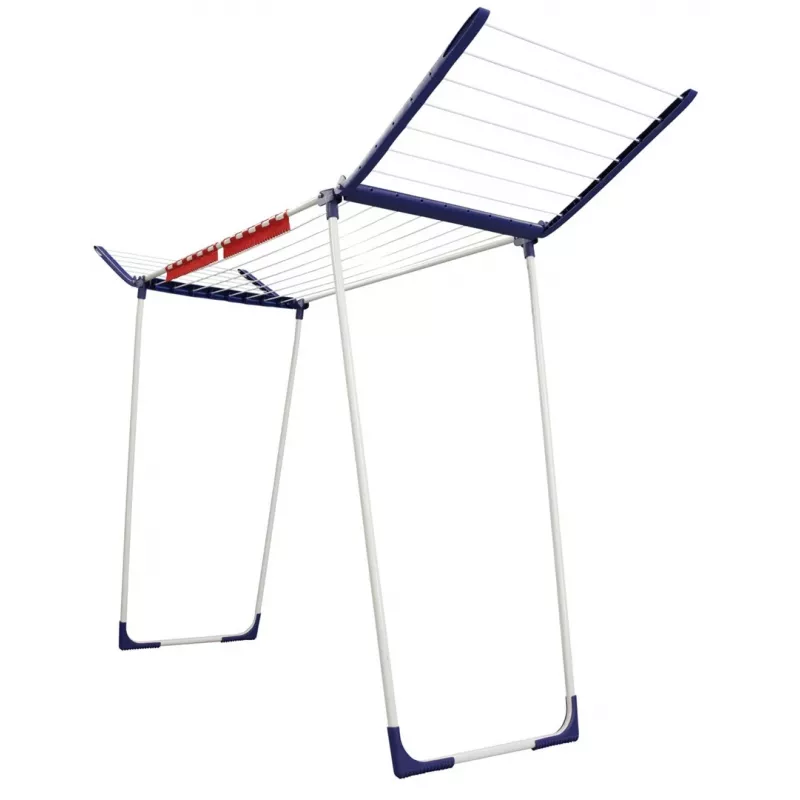 Sausintuvas Leifheit Pegasus 180 Maxx Winged – grindinis džiovintuvas, 18 m džiovinimo vieta, reguliuojamas aukštis 1080–1280 mm, 550×1100×1280 mm, mėlyna/balta