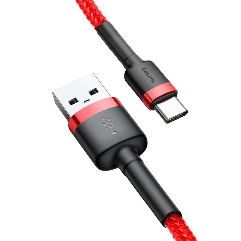 USB 2.0 A – USB-C laidas Baseus CATKLF-B09 1m QC3.0 nailoninis pintas raudonas, greitas įkrovimas ir duomenų sinchronizavimas