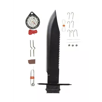 Išgyvenimo peilis su fiksuotu ašmenimis Mil-Tec Special Forces 15368000 — nerūdijantis plienas, full tang, 310 mm ilgio, 185 mm ašmenys, juodas