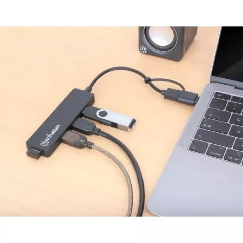 Manhattan USB-C & USB-A jungties stotelė / USB šakotuvas, 4x USB-A, 5 Gbps (USB 3.2 Gen1), maitinamas per USB