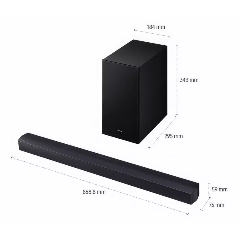 Samsung HW-B450F/EN 2.1 kanalų garso juosta su Bluetooth ir belaidžiu žemų dažnių garsiakalbiu, 300 W RMS, Dolby Audio, ARC