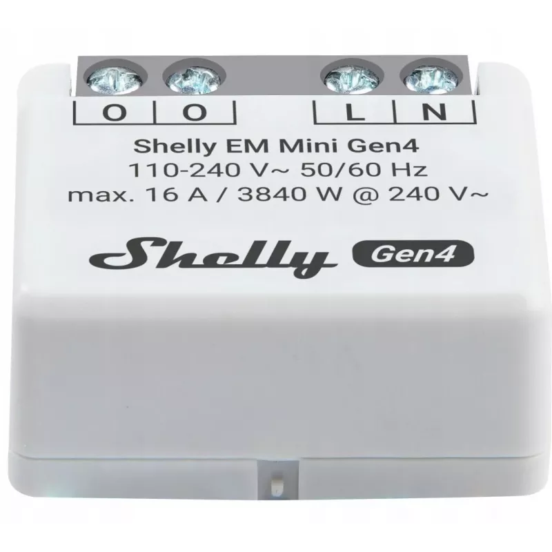 Šviesos relė Shelly Relay EM Mini Gen4 1 kanalo Wi‑Fi Matter Zigbee Bluetooth 8A, 110–240V, energijos matuoklis