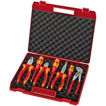 Knipex 7 dalių replių/įrankių rinkinys su daugiakomponentėmis rankenomis ir dėklu VDE